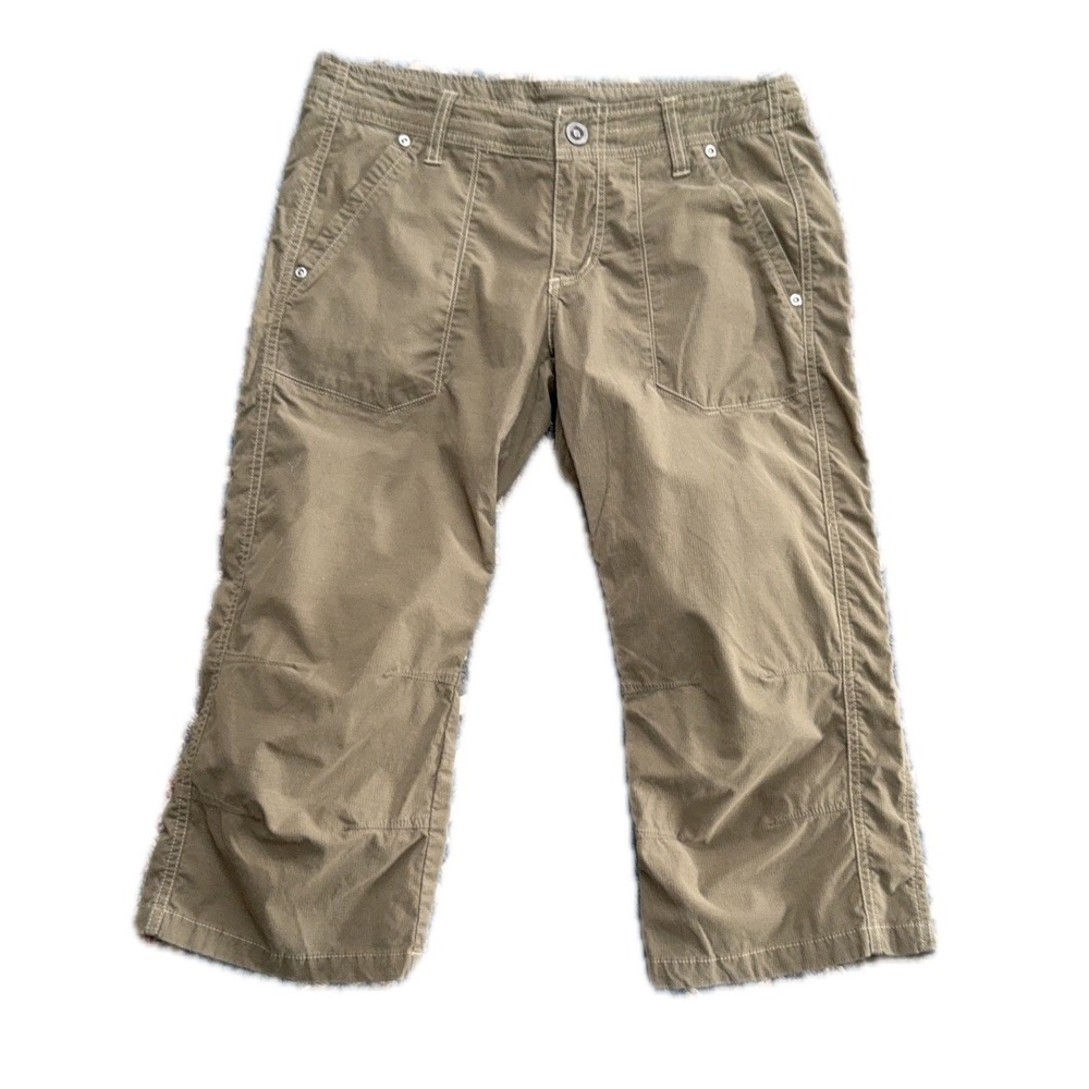 Kuhl Splash Roll Up Capri Pants Womens 4‎ Olive Green Floral Embroidered Hiking